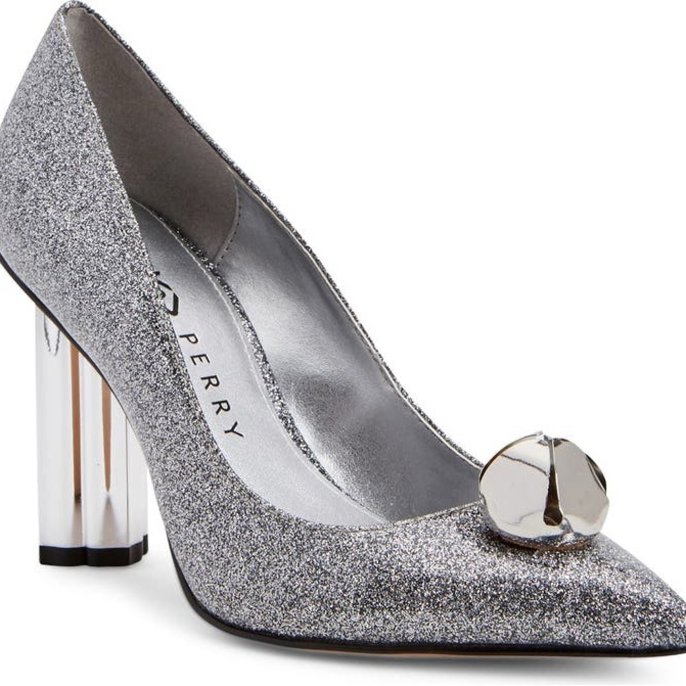 Katy Perry Heels Dellilah Jingle Pointed Toe Silver Glitter NWOB Size 6.5